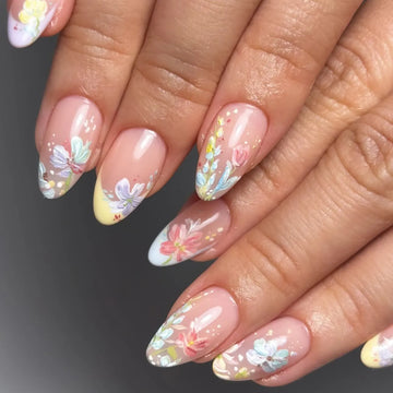 Handmade Pastel Floral French Spring Watercolor Garden Press on Nails M58