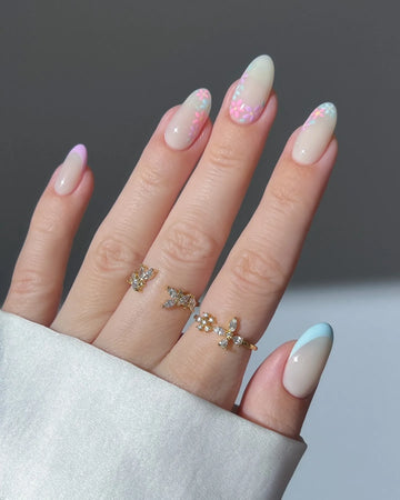 Handmade Pastel Floral French Tip Blossom Press on Nails H88