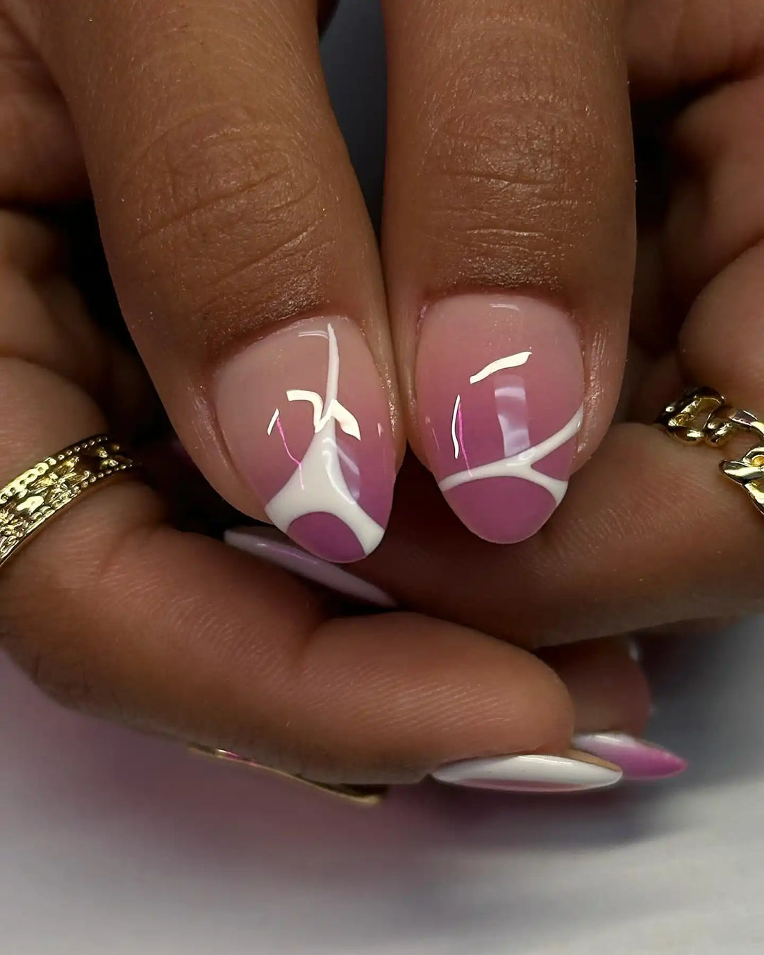 Handmade Pink Aura with Gold Moon and Star Accent Press on Nails U63