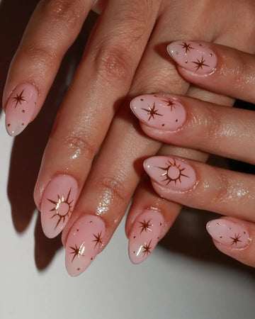 Handmade Pink Nude Gold Starburst Witchy Press on Nails N55