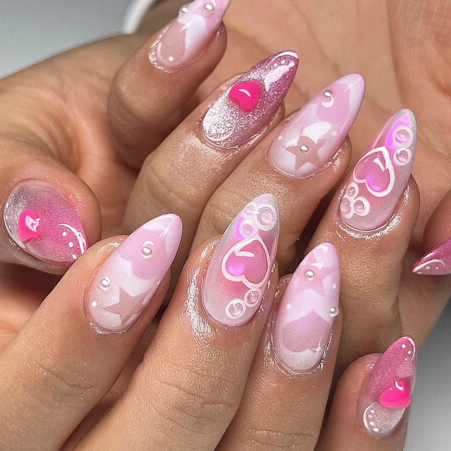Handmade Pink Ombre Dreamy Valentine Heart Press on Nails A85