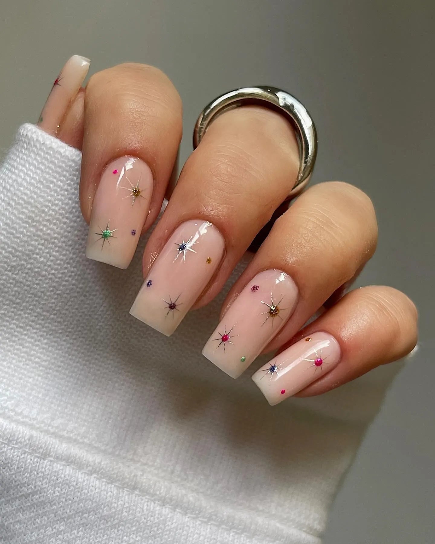 Handmade Rainbow Star Minimalist Square French Press on Nails K29