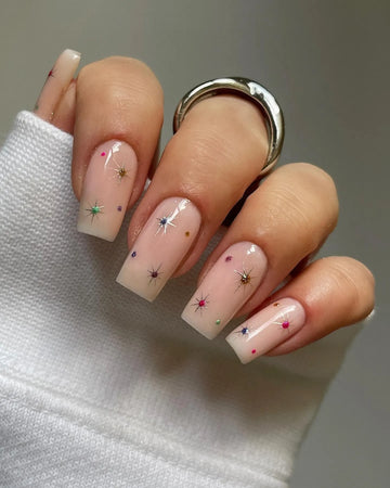 Handmade Rainbow Star Minimalist Square French Press on Nails K29