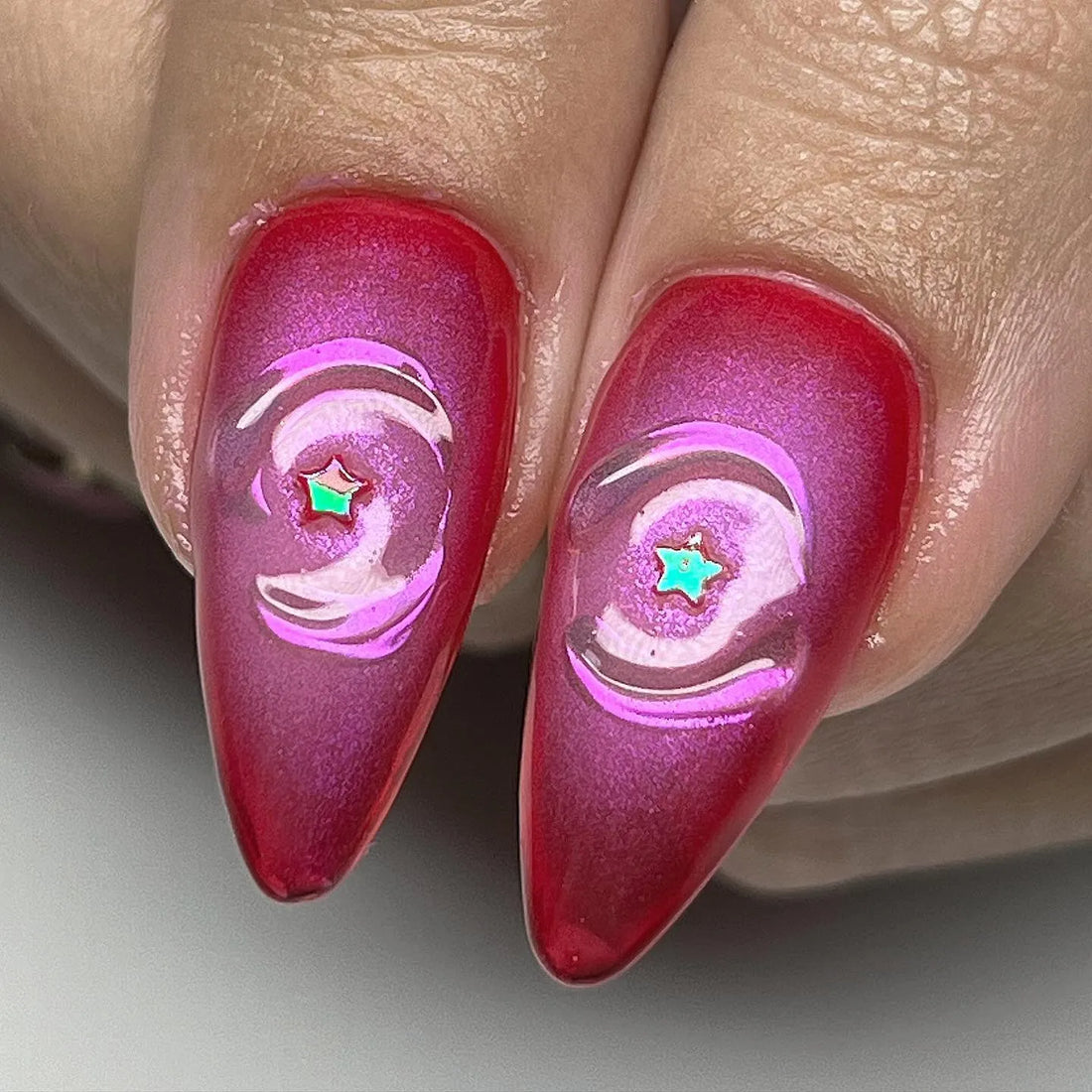 Handmade Red Love Heart Star Pearl Press on Nails X50