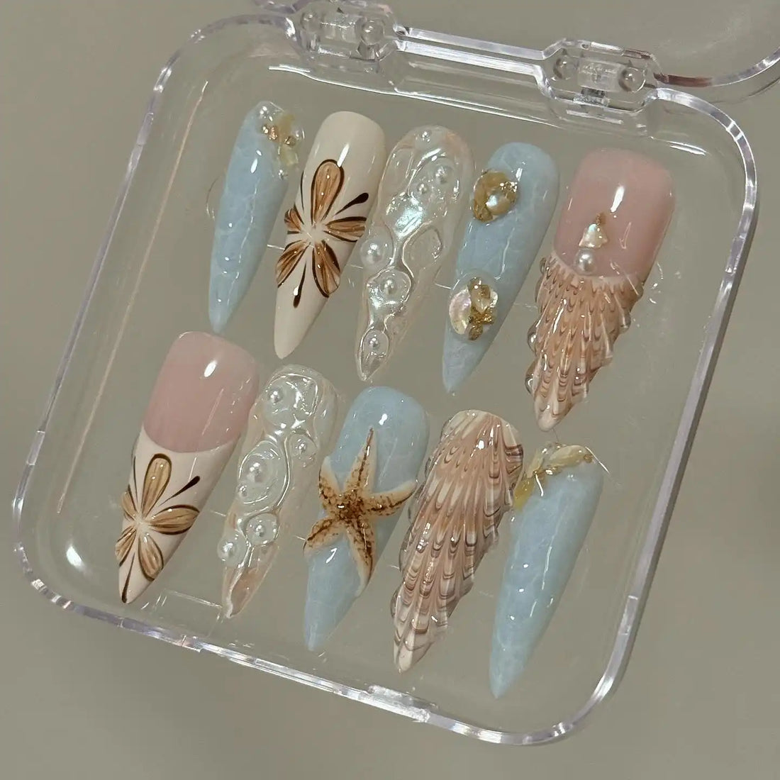 Handmade Seashell Starfish Summer Press on Nails N25