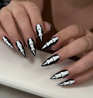 Handmade Spooky Skeleton Bone Gothic Halloween Press on Nails M77