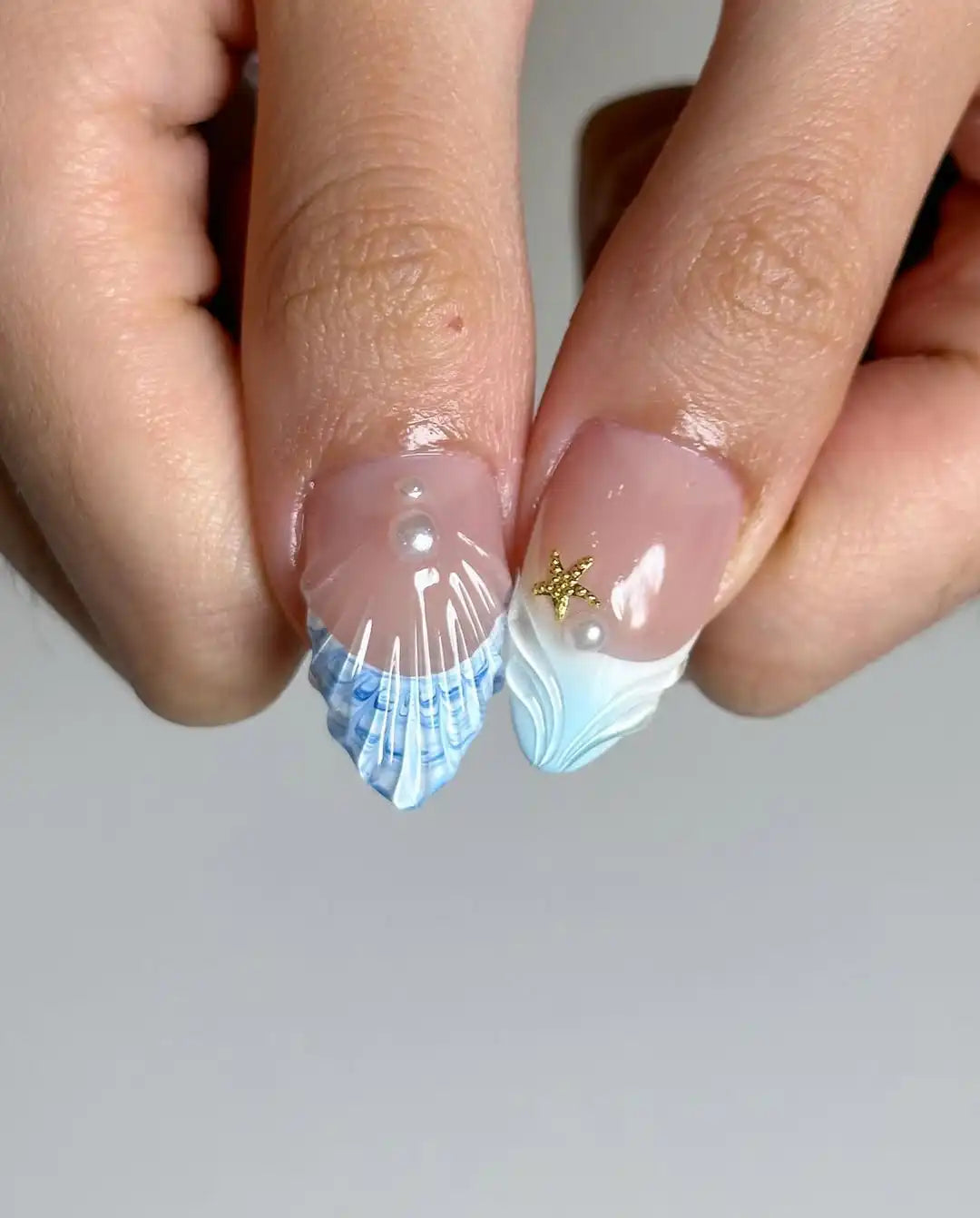 Handmade Summer 3D Florals Mermaid in French Style Press on Nails