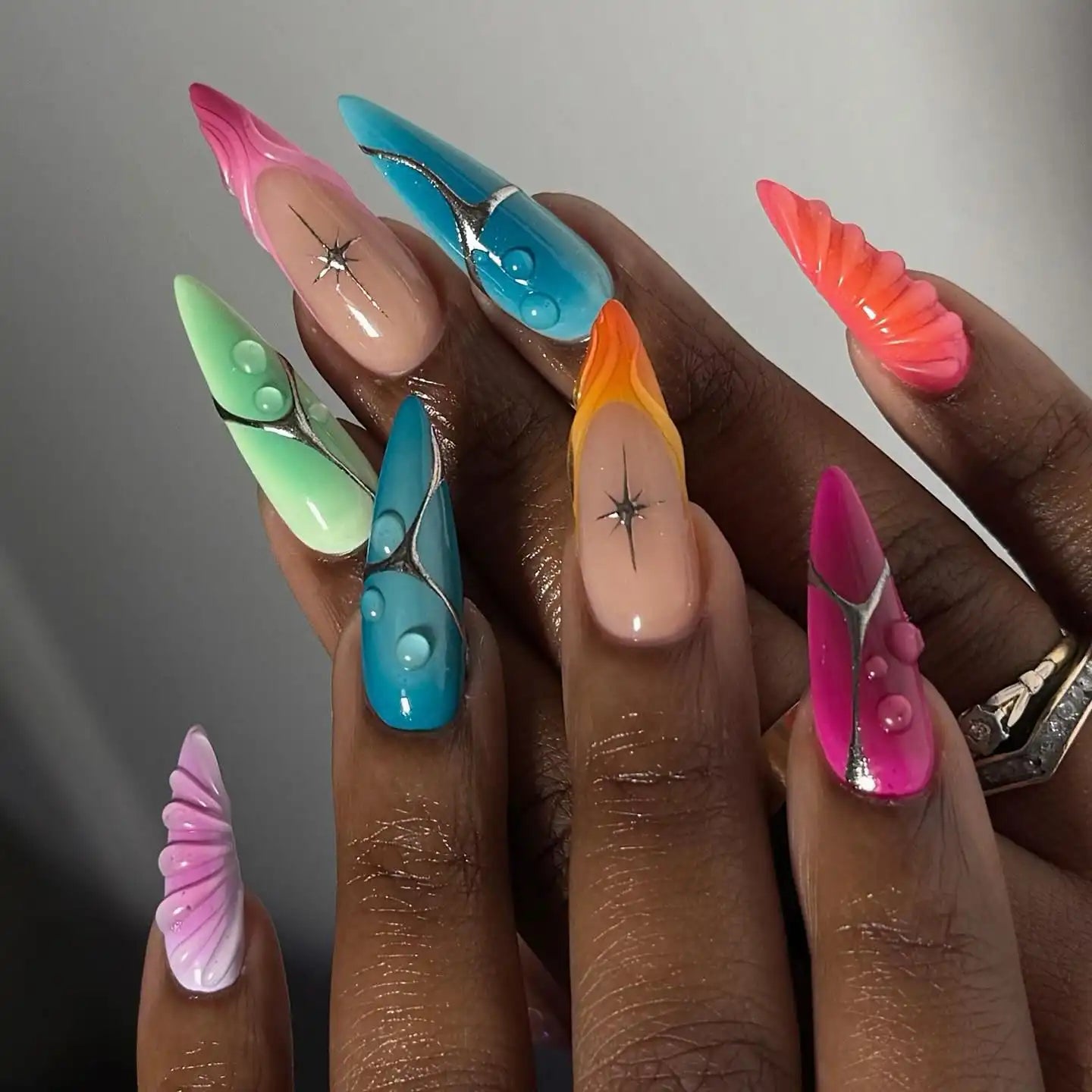 Handmade Summer Colorful Gradient and Shell Design Press on Nails S18