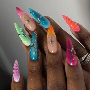 Handmade Summer Colorful Gradient and Shell Design Press on Nails S18