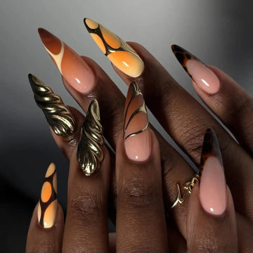 Handmade Summer Gradient and Metallic Accent Press on Nails X26
