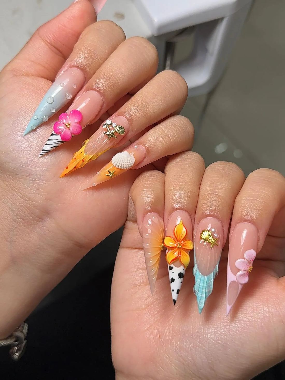Handmade Summer Ocean Beach 3D Charm Press on Nails D49