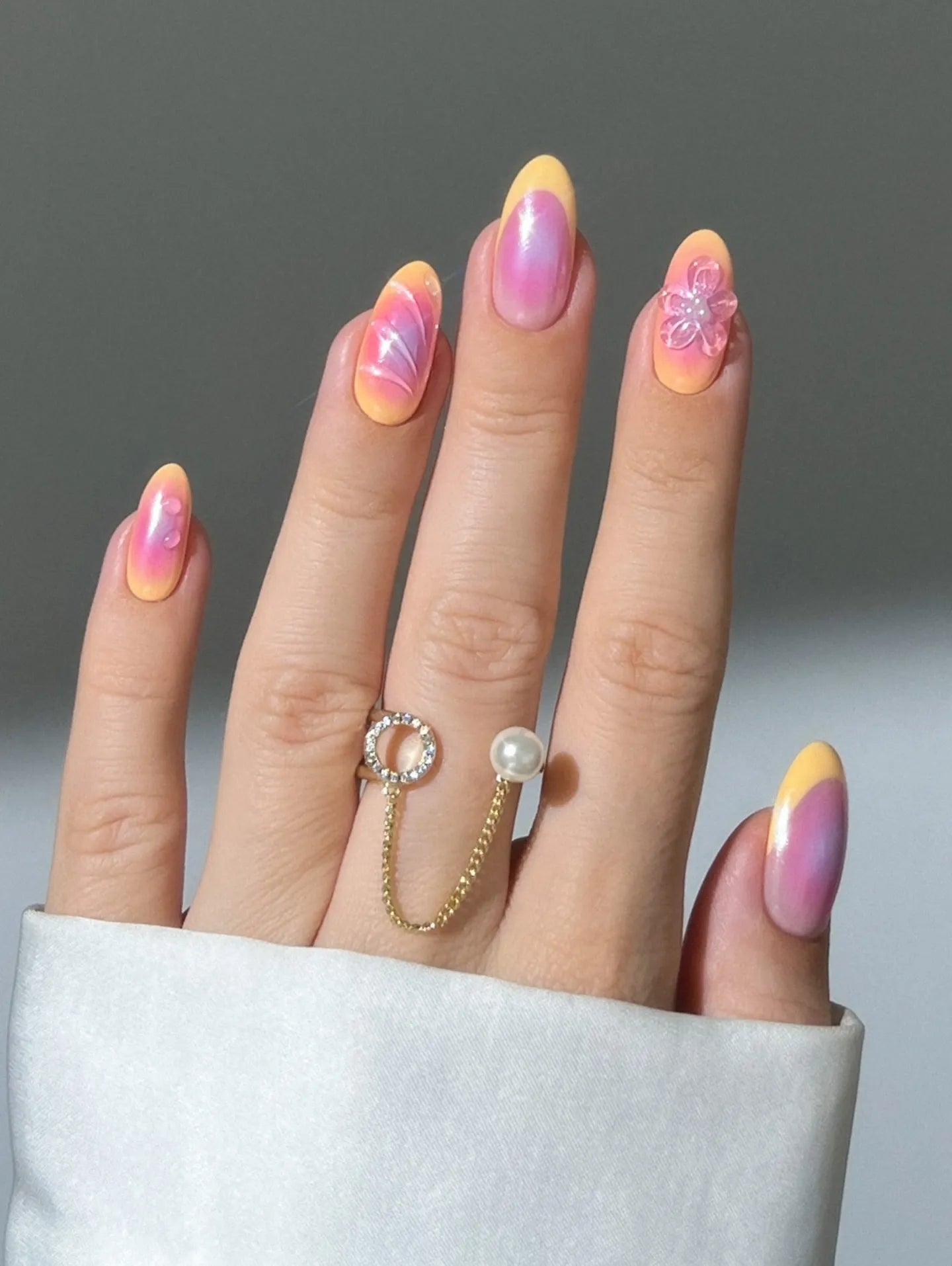 Handmade Sunset Orange Pink Ombre Abstract Art 3D Flower Press on Nails O62