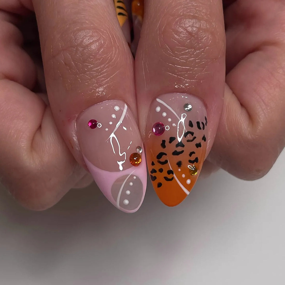 Handmade Tiger Pink Orange Flower Print Fun Abstract Safari Press on Nails T97