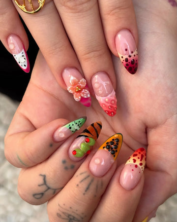 Handmade Tropical Fruit 3D Flower Mismatched Summer Press on Nails B94