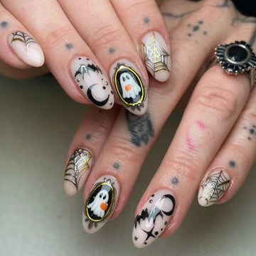 Handmade Vintage Gothic Nude Moon Bat Gold Framed Mirror Ghost Press on Nails PZ6