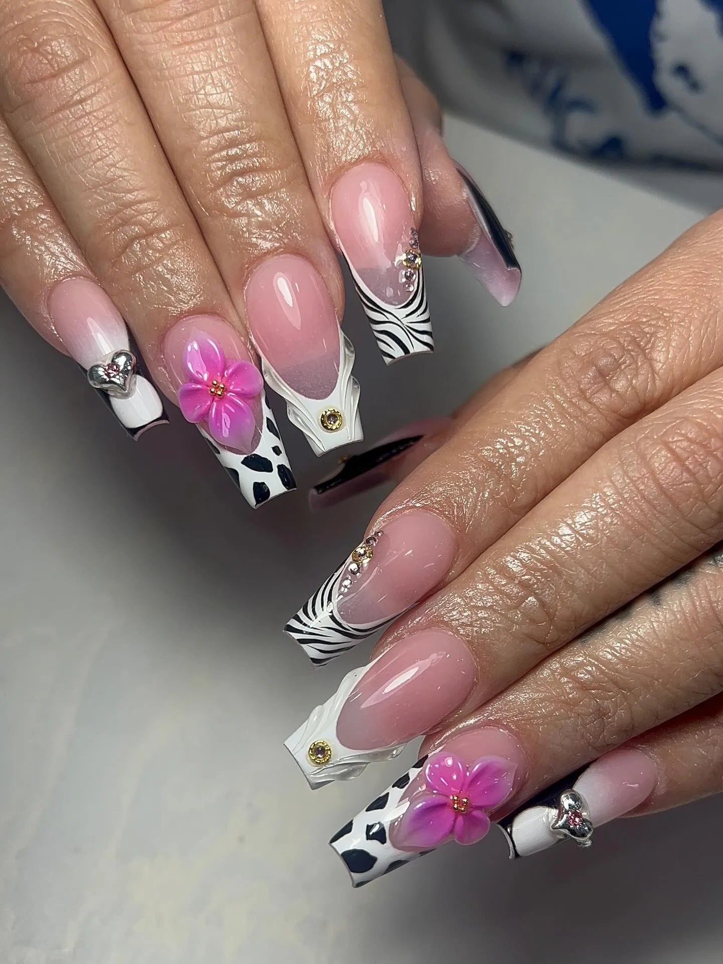 Handmade Animal Print 3D Floral Luxury Press on Nails T32