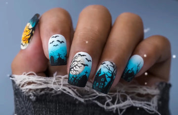 Handpainted Spooky Bats Night Graveyard Halloween Press on Nails