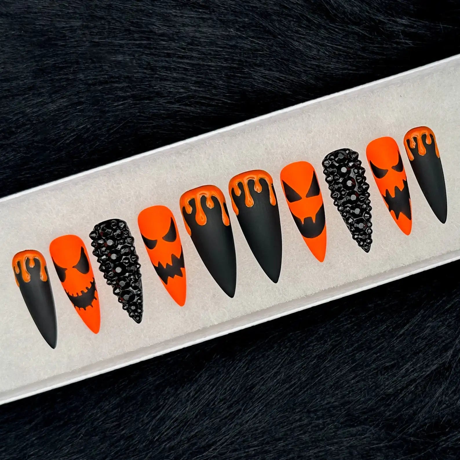 Jack-o-lantern Halloween Press on Nails - Glow in the Dark Handmade Orange Black Fingernails