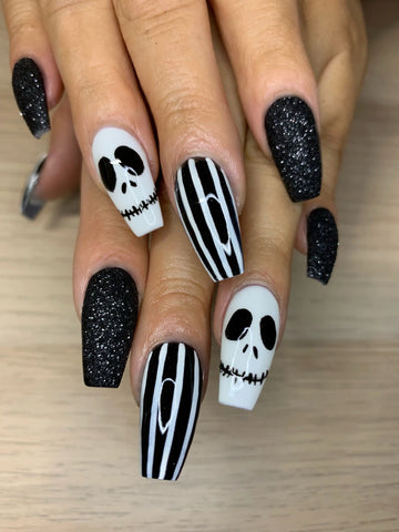 Jack Nightmare Before Christmas Inspired Press On Nails - Spooky Gothic Halloween Fingernails