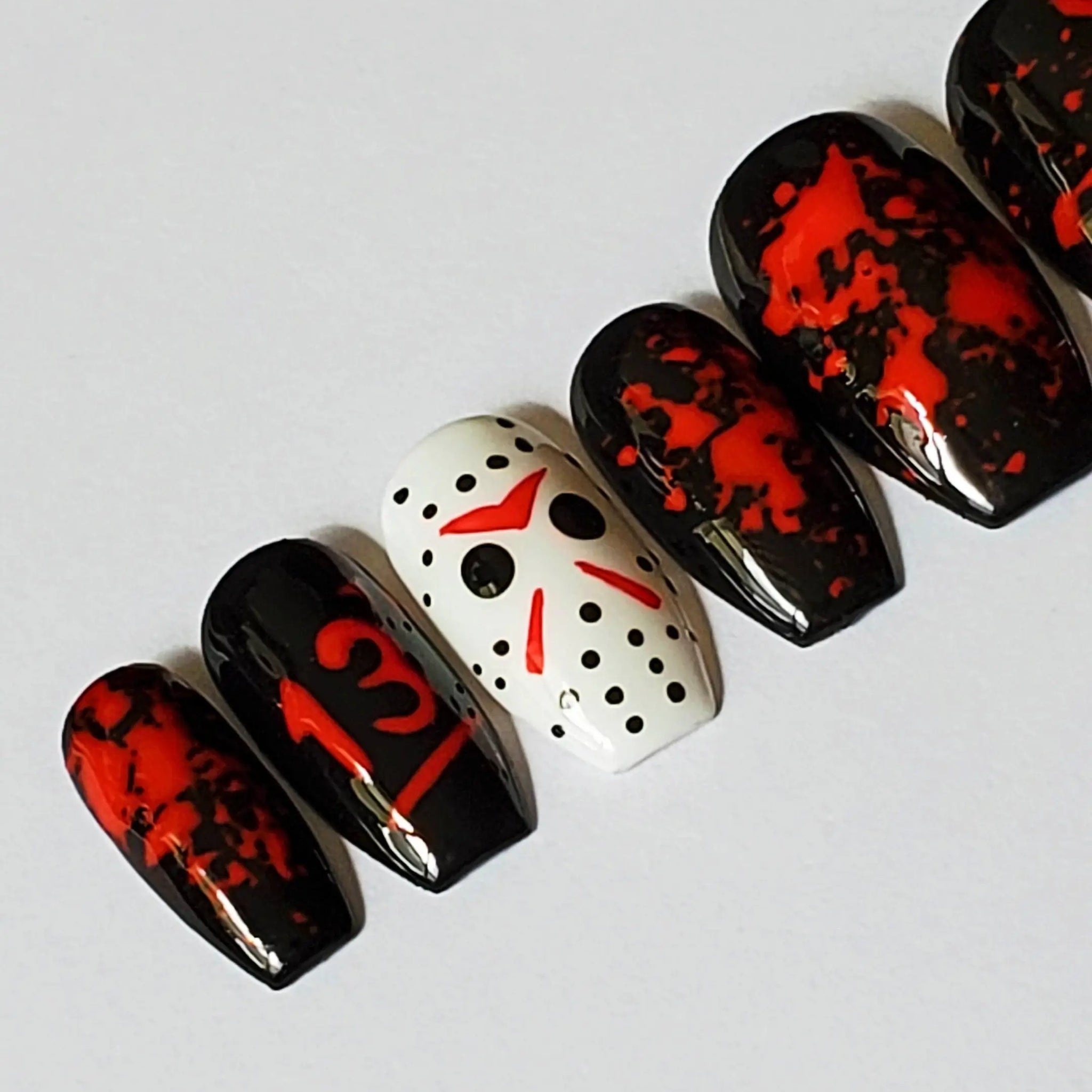 Jason Mask Inspired Halloween Press on Nails - Horror Reusable Fingernails