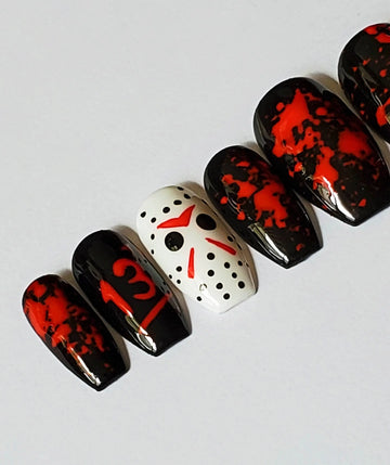 Jason Mask Inspired Halloween Press on Nails - Horror Reusable Fingernails