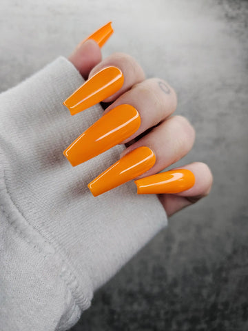 Light Orange Glossy Handmade Press on Nails - Simple Color Reusable Fingernails