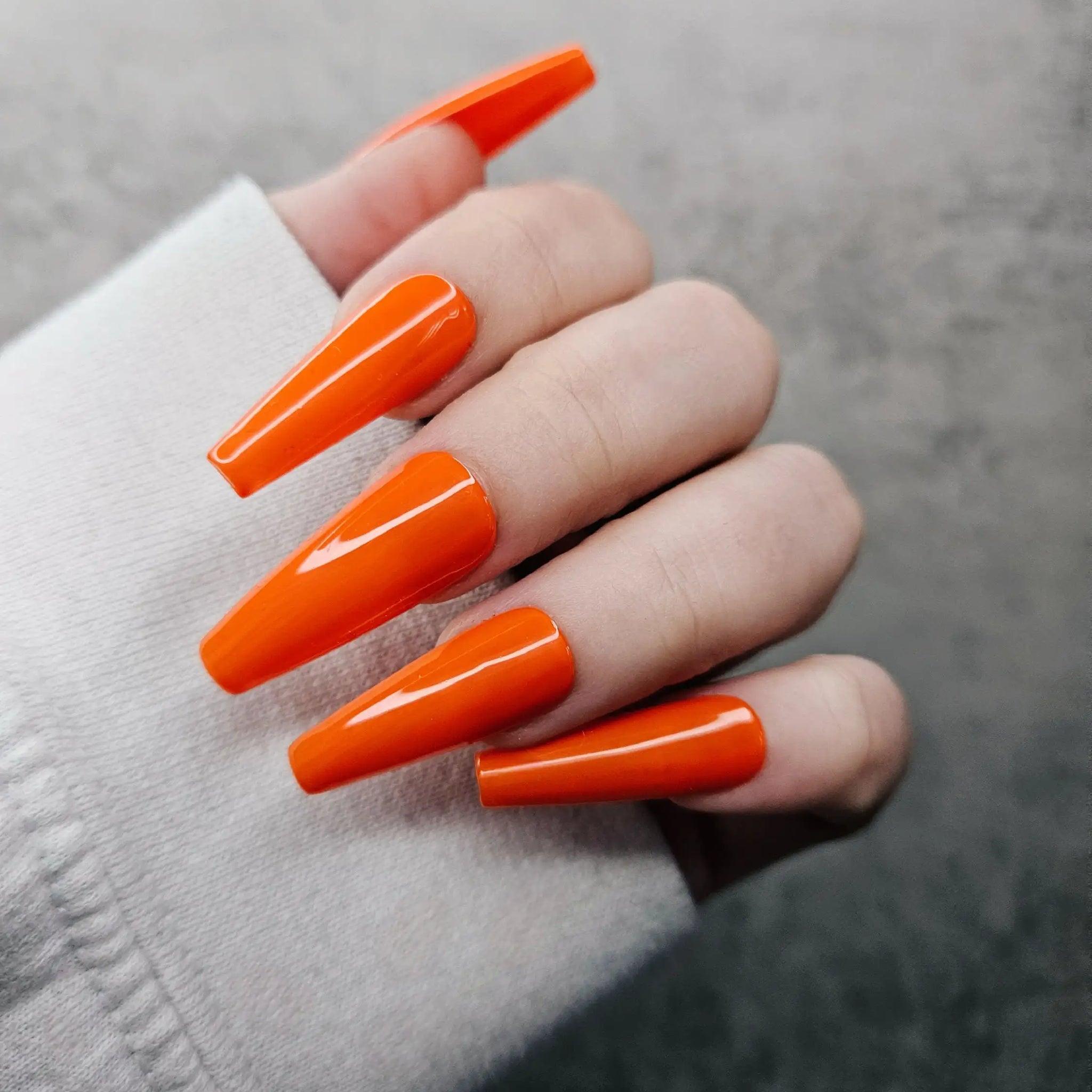 Light Orange Glossy Handmade Press on Nails - Simple Reusable Fingernails