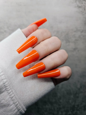 Light Orange Glossy Handmade Press on Nails - Simple Reusable Fingernails