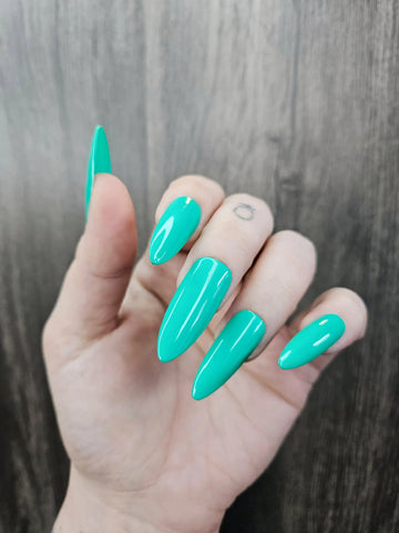 Neon Blue Glossy Handmade Press on Nails - Simple Reusable Fingernails