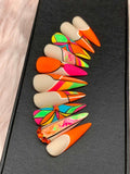 Neon Orange French Custom Handmade Press on Nails