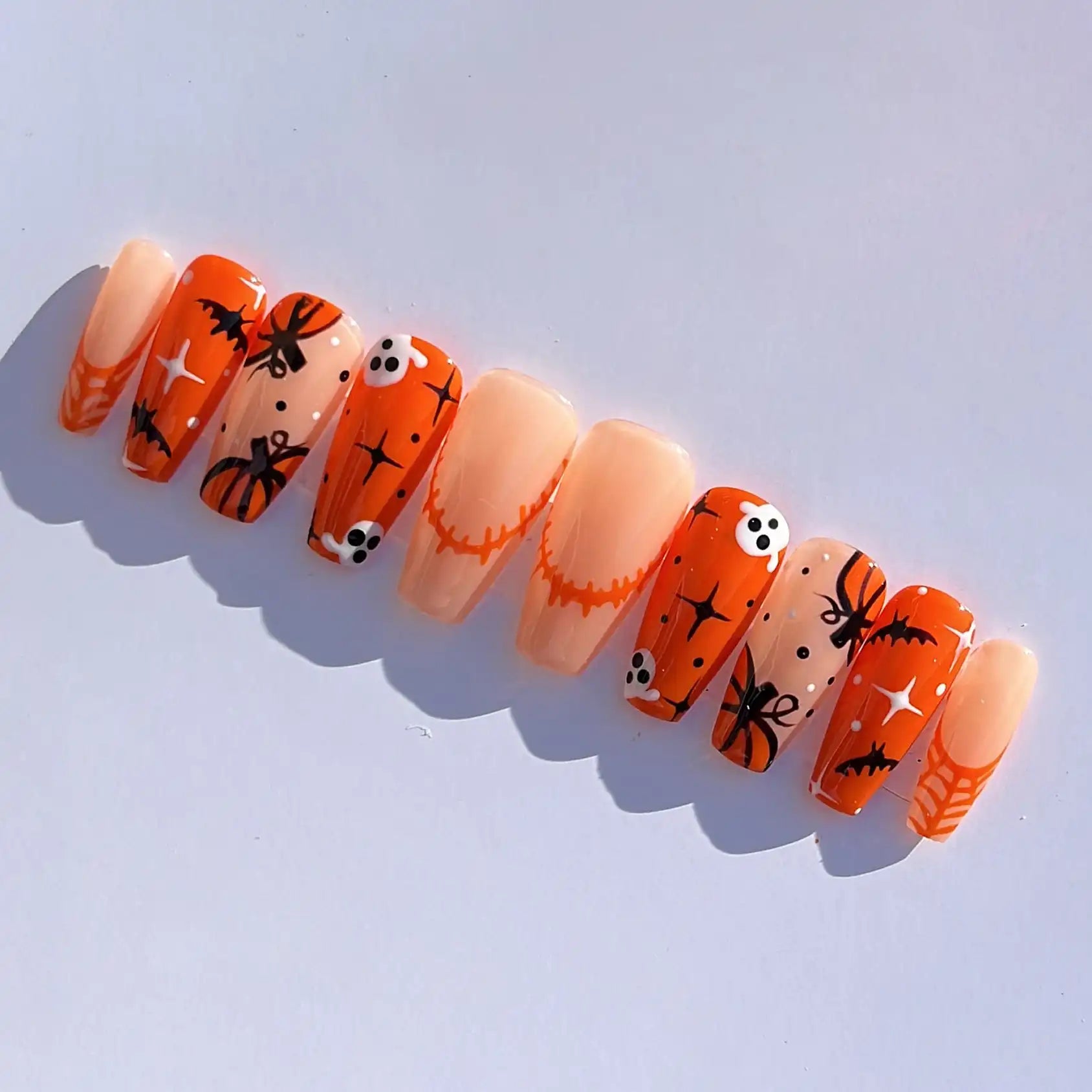 Orange Boo Cute Halloween Nails - Pumpkin Fall Fingernails