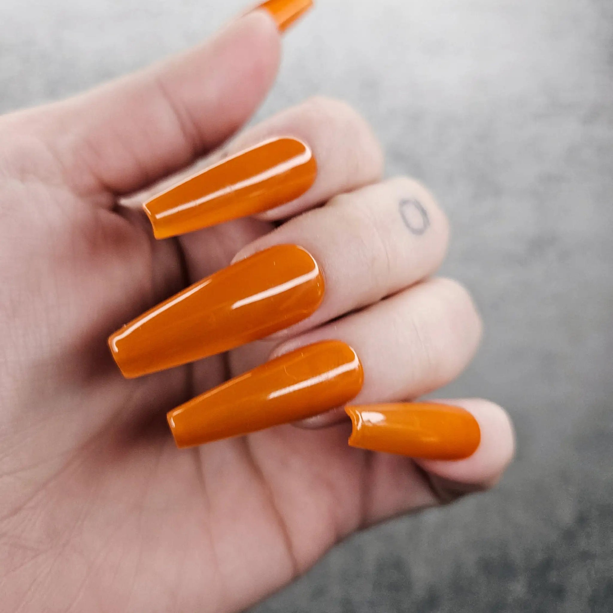 Orange Deep Glossy Handmade Press on Nails - Simple Color Reusable Fingernails