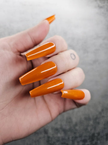 Orange Deep Glossy Handmade Press on Nails - Simple Color Reusable Fingernails