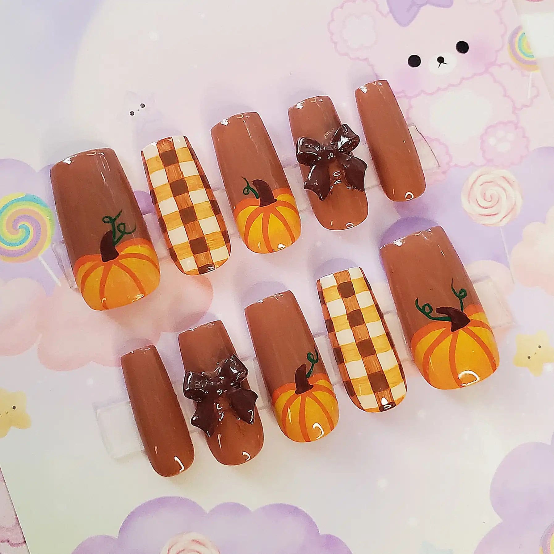 Orange Pumpkin Fall Autumn Halloween Nails - Reusable Fingernails