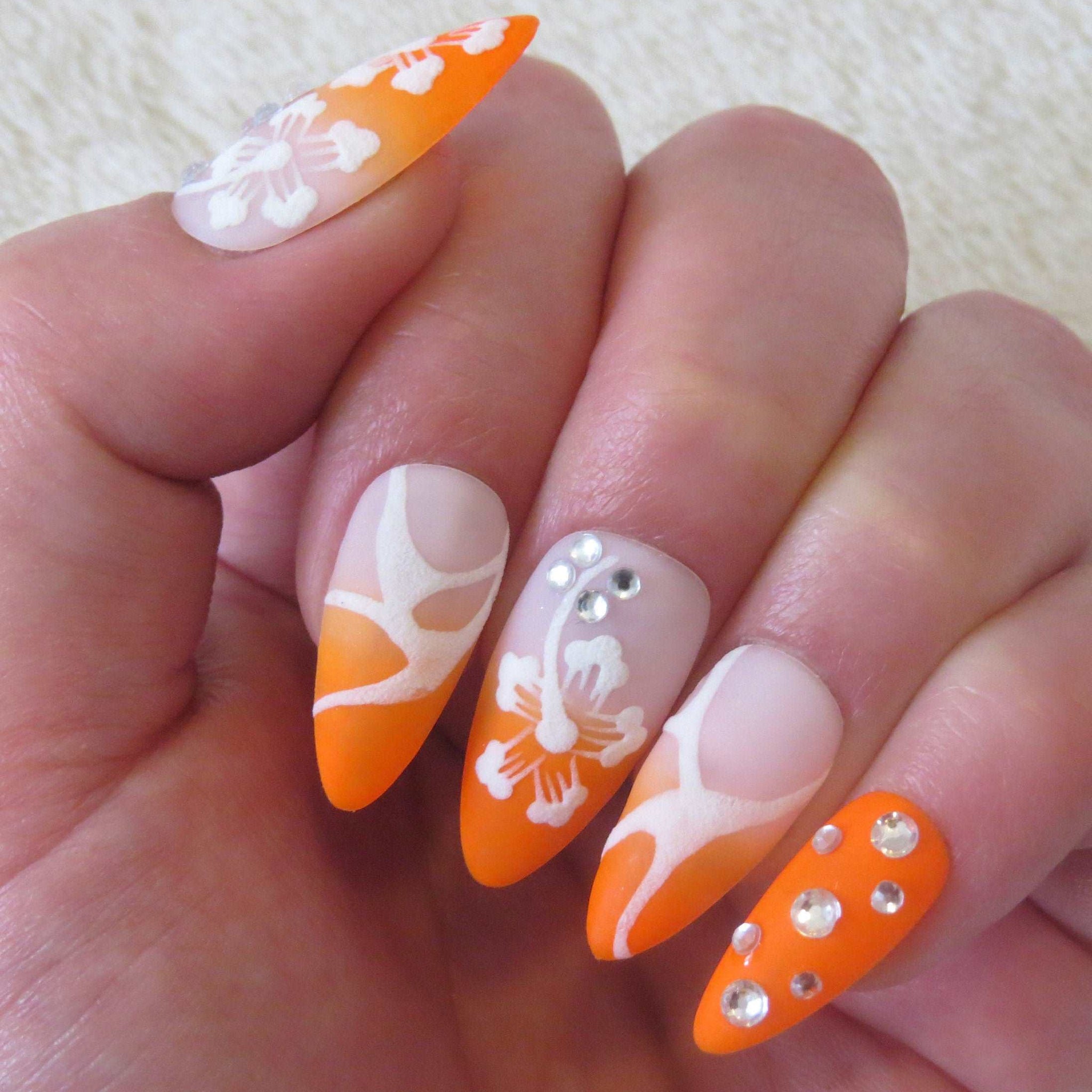 Orange Floral Summer Handmade Press on Nails