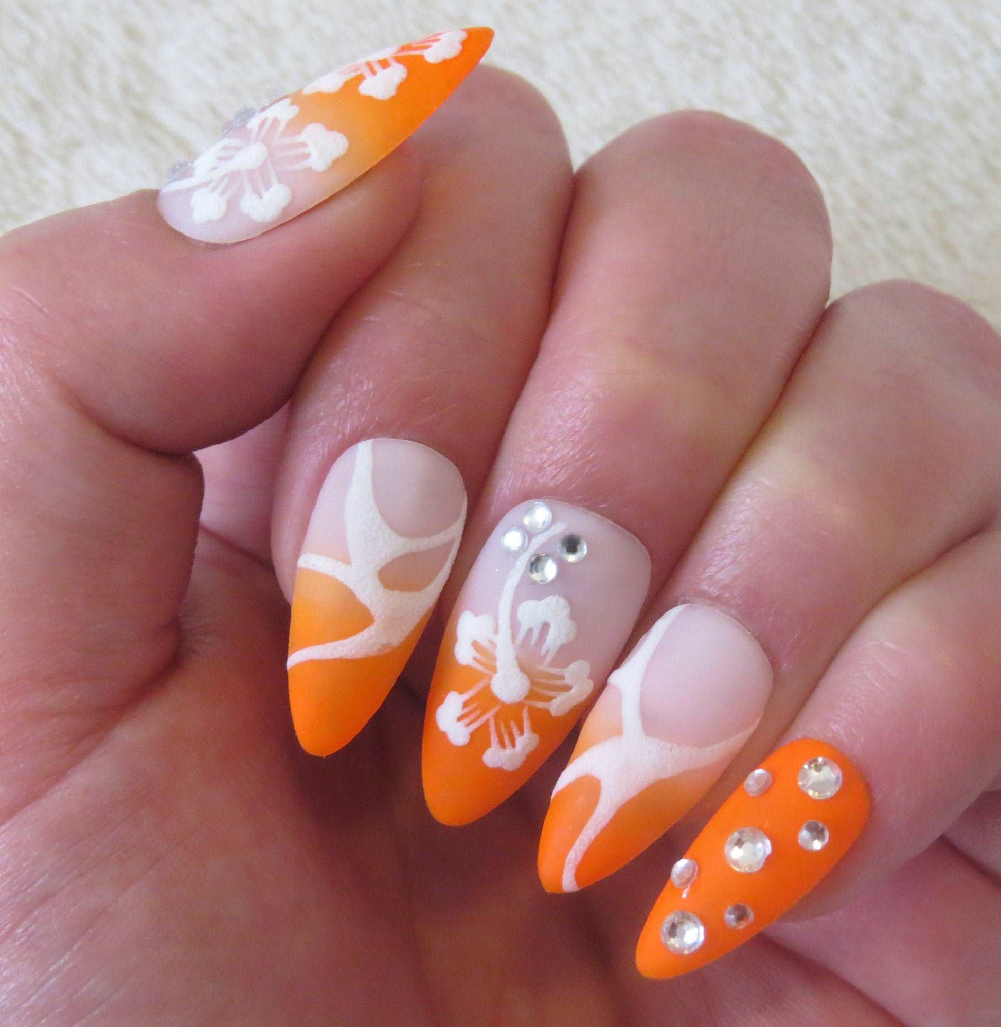 Orange Floral Summer Handmade Press on Nails