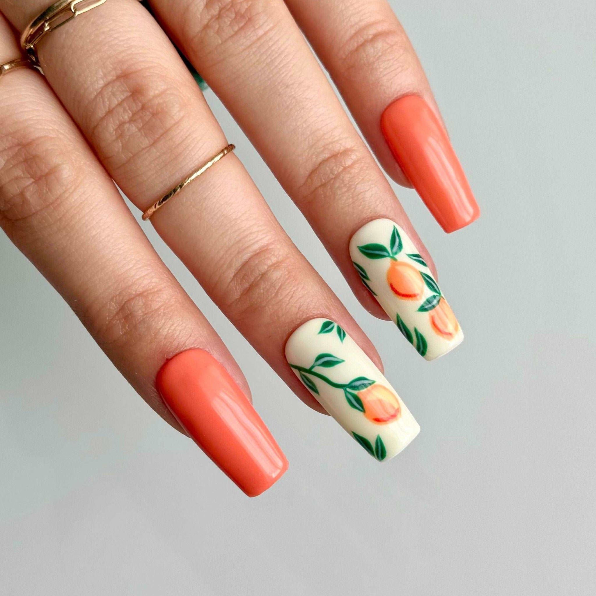 Orange Green Leaf Custom Summer Handmade Press on Nails