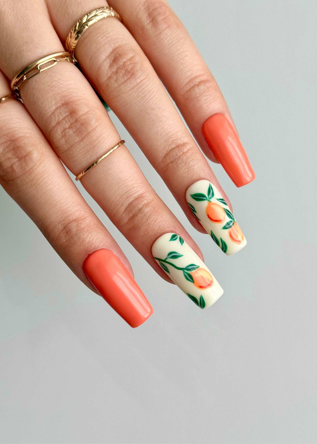 Orange Green Leaf Custom Summer Handmade Press on Nails