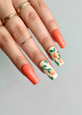 Orange Green Leaf Custom Summer Handmade Press on Nails