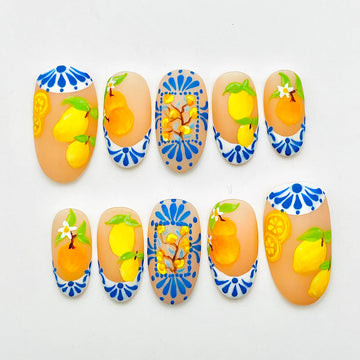 Orange and Lemon Summer Press on Nails - Handmade Custom Design