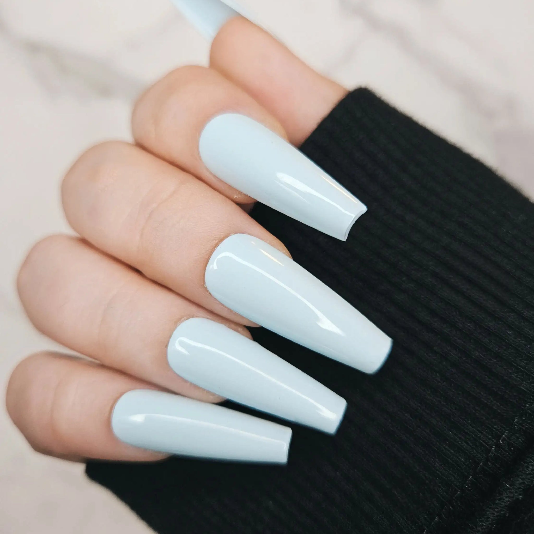 Pastel Blue Glossy Handmade Press on Nails - Simple Reusable Fingernails