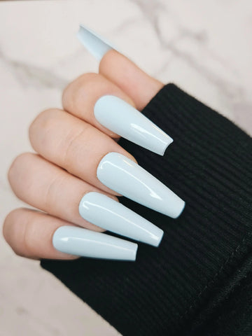 Pastel Blue Glossy Handmade Press on Nails - Simple Reusable Fingernails