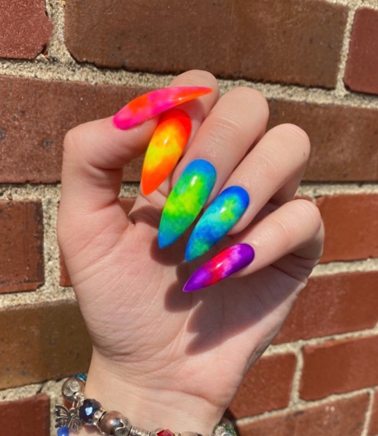 Rainbow Effect Neon Tie Dye Summer Handmade Press on Nails