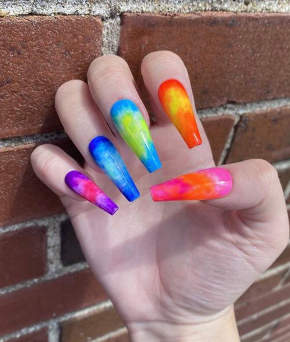 Rainbow Effect Neon Tie Dye Summer Handmade Press on Nails