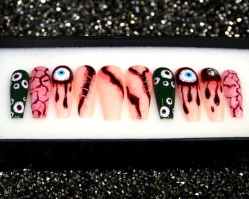 Scary Bleeding Eyes Halloween Press on Nails - Bloody Spooky Custom Fingernails
