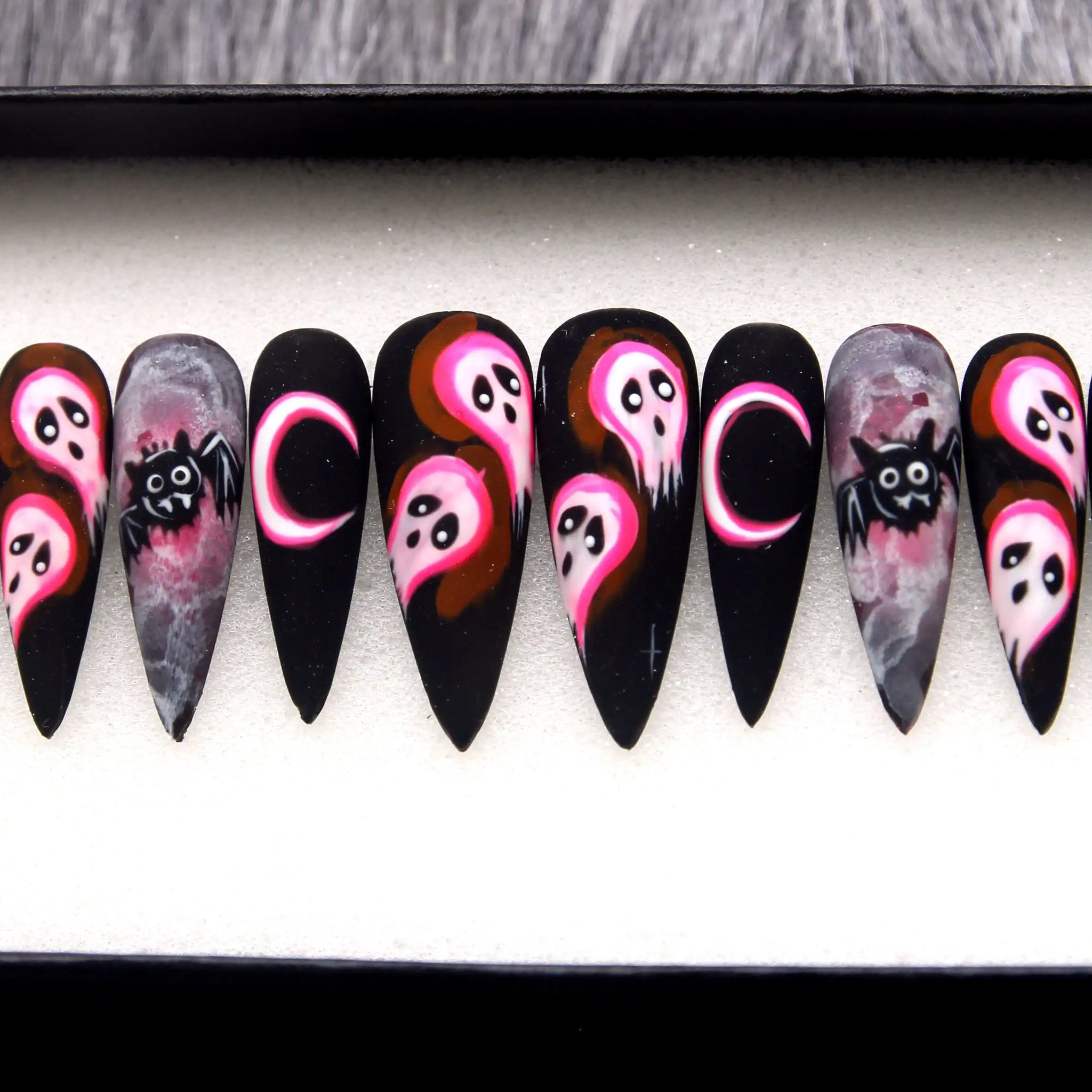 Scream Night with Bats Halloween Press on Nails - Classy Spooky Fingernails