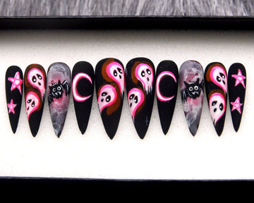 Scream Night with Bats Halloween Press on Nails - Classy Spooky Fingernails