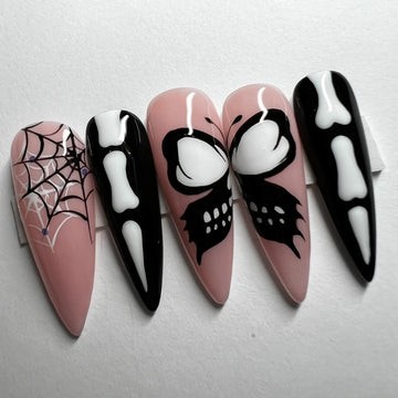 Spider Web Skull Butterfly Press on Nails - Halloween Themed Fingernails