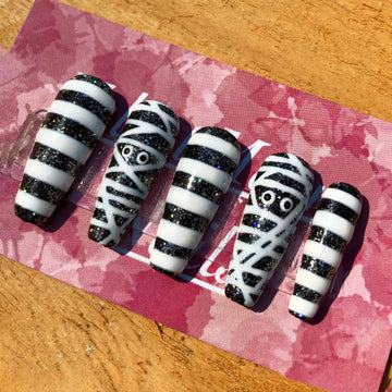 Starry Mummy Halloween Press on Nails - Handmade Custom Fingernails