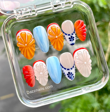 Summer Fruit Reusable Press on Nails -  Handmade Beautiful Colorful Design